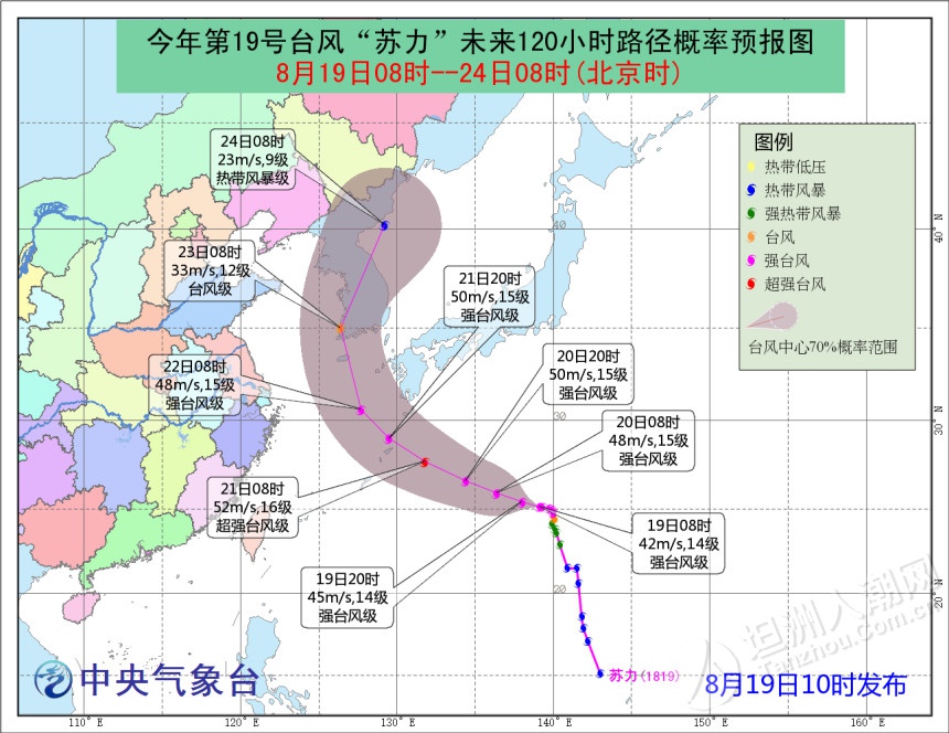 19号台风"苏力"已加强为14级台风!